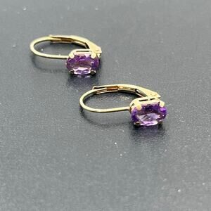 Caspian International CI 10k Yellow Gold Oval Amethyst Leverback Earrings